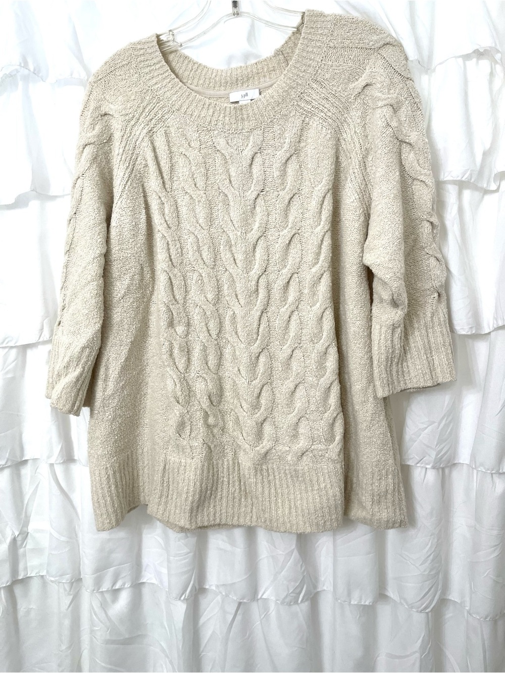 J. Jill Cream Cable Knit Crewneck Sweater